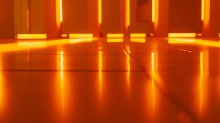 Poster - Empty dance floor in orange lighting with reflecting ground : Generative AI