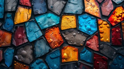 abstract texture, top down view, Vibrant stained glass textures with geometric pattern 