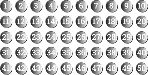 Poster - Numbers in black white gradient circle. digit 1-50 bullet point. number in round circle vector illustration.