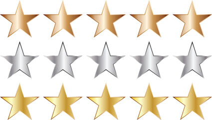 Wall Mural - bronze silver gold gradient five star icon vector illustration.