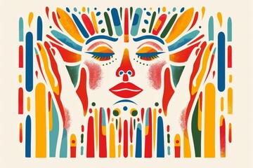 Wall Mural - Abstract colorful face with geometric patterns, capturing creativity and imagination in a vibrant, modern illustration with bold, dynamic design elements.