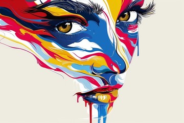 Poster - Abstract colorful face with dynamic brushstrokes, capturing creativity and imagination in a vibrant, modern illustration with bold, expressive design elements.