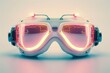© Leo - Neon pink and blue goggles with light reflections, capturing futuristic and retro vibes in a dynamic, modern 3D illustration with vibrant, glowing elements.