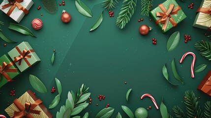 Canvas Print - Holiday themed card mockup with festive elements on green background