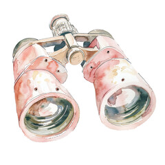 Poster - vintage watercolor binoculars illustration for artistic and retro design themes