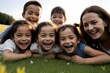 © freelanceartist - happy smiling children playing outside in the summer, sunshine, laughter, fun, joy, grass, park, friends, games, freedom, energetic, active, carefree, adventure, running, jumping, nature, playground