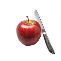 Canvas Print - Whole Red Apple and Knife Isolated on Transparent Background. Concept of Fresh Fruit and Food Preparation.