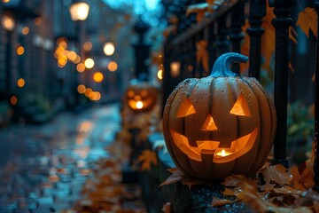 Wall Mural - A couple of pumpkins sitting on top of a sidewalk