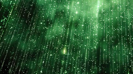 Wall Mural - computer green matrix rain, raining straight down heavily, binary code in the rain. generative ai.