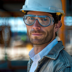 Aufkleber - Architects in professional outfits that blend safety, comfort, and style. wearing hard hats, safety glasses. Generative AI.