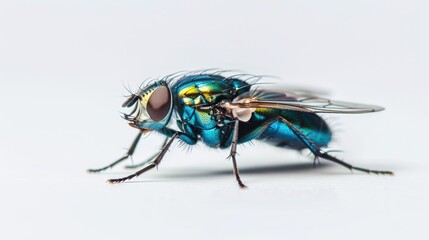 Canvas Print - A detailed view of a fly's body and wings on a white background, suitable for use in illustrations or scientific contexts