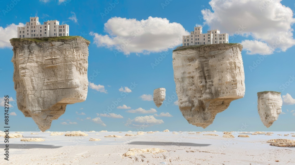 A highdefinition photo of a desert landscape model with floating island ...