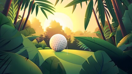 Wall Mural - golf ball with green field background