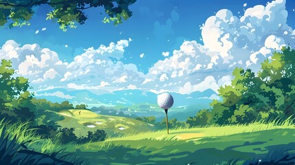 Wall Mural - golf ball with green field background