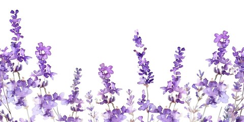 Wall Mural - Watercolor lavender flowers on white background for card or invitation design. Concept Floral Illustration, Watercolor Painting, Lavender Flowers, Card Design, Invitation Design