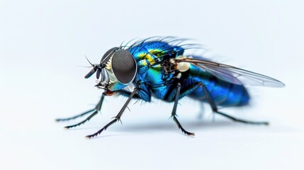 Wall Mural - A detailed view of a fly resting on a white surface, possibly for hunting or warmth