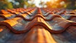 © kardaska - Terracotta roof tiles bathed in vibrant sunset light, highlighting their wavy texture and intricate details