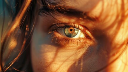 Poster - A close-up shot of a person's eye, surrounded by long hair