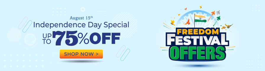 Sticker - Price discount offers, shopping web banner for India independence day festival. Special 75% off concept