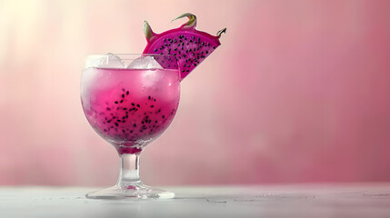 Wall Mural - Refreshing Dragon Fruit Cocktail in Elegant Glass on Neutral Background