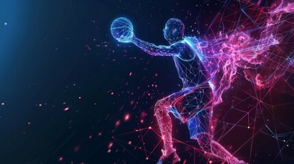 Wall Mural - Abstract polygonal basketball player in mid-action, slam dunk