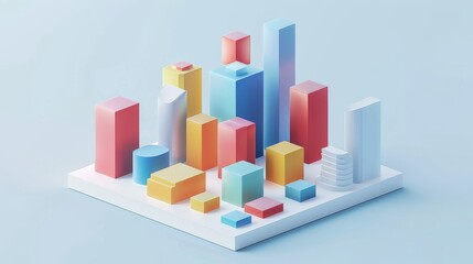 Abstract Futuristic 3D Render Minimalistic Style with Floating Geometric Shapes Isometric Design, Light Color Theme, Bright Background, and Soft Lighting