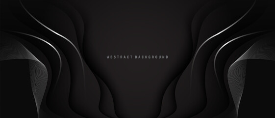 Wall Mural - abstract luxury curve silver lines shadow on black background with copy space for text design vector