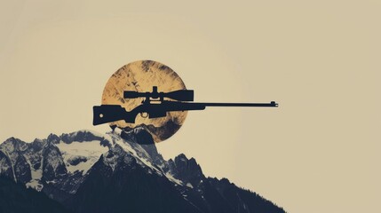 Wall Mural - A rifle with a gun sight on top of a mountain, perfect for outdoor activities such as hunting or photography