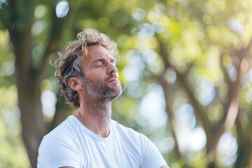 Serene Meditation: Person Deep Breathing Outdoors for Mindfulness and Relaxation