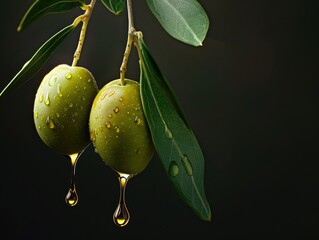 Canvas Print - green olives on a branch