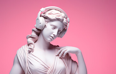 Poster - Antique sculpture of a woman in headphones