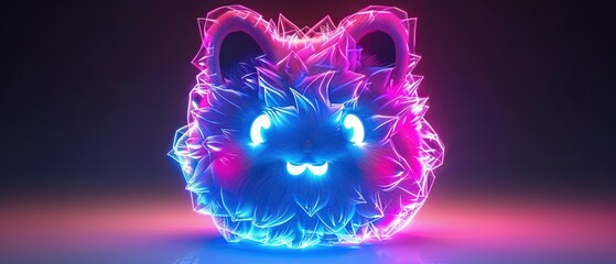 Poster -   Glowing blue-pink cat's face on dark background