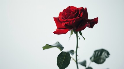 Wall Mural - Romantic red rose against white backdrop