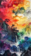 Wall Mural - Chinese vibrant color mural painting