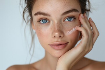 Wall Mural - Close up photo of a young woman's face