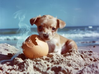 Poster - chihuahua puppy on the beach