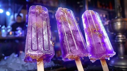 Poster -   Close-up of three ice lollipops on sticks with gold flakes sprinkled on top