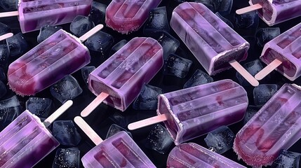 Sticker -   A pile of black ice cubes with popsicles stacked on top