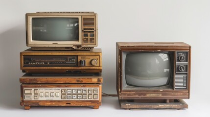 Two retro TV sets on a white background. The concept of communication, media and television