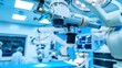 © Cambo27 - Robot surgery system being demonstrated at a medical conference with minimalist background