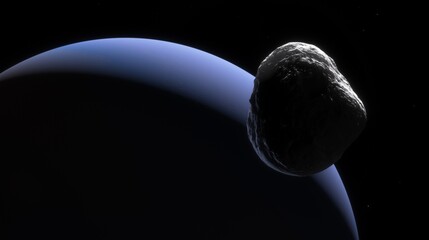 Wall Mural - spacecraft orbits neptune, providing a clear view of the planets blue and white atmosphere and its m