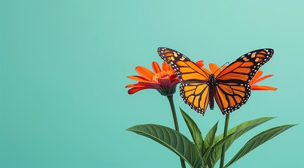 Sticker - orange butterfly on flower