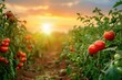 © Ольга Лукьяненко - Agricultural tomatoes plantation on field with sunset background