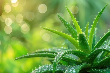 Wall Mural - Aloe Vera isolate on bokeh background Macro detailed image tree leaf