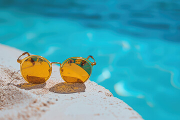 Wall Mural - A pair of sunglasses by the pool