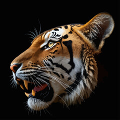 Wall Mural - Roaring Tiger Face with Open Mouth and Eyes