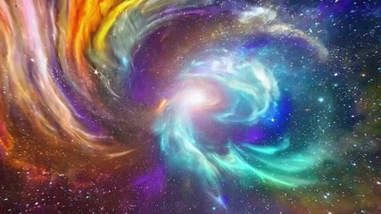 Aufkleber - A colorful nebula swirls in space, surrounded by countless stars. The nebula's vibrant colors of pink, orange, and blue create a captivating celestial scene.