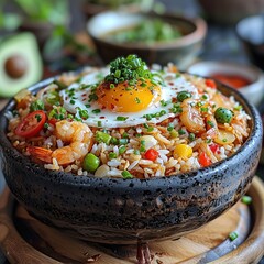 Wall Mural - Delicious Fried Rice with Egg and Seafood