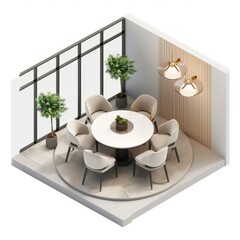 Wall Mural - 3D Render of a Stylish Dining Area in an Urban Loft, on isolated white background, Generative AI