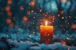 © Leo - Candle glowing in the snow with festive bokeh lights capturing the essence of winter warmth